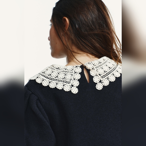 New Zara Short Sleeve Crochet Knit Jumper 2142/220 - Picture 6 of 9